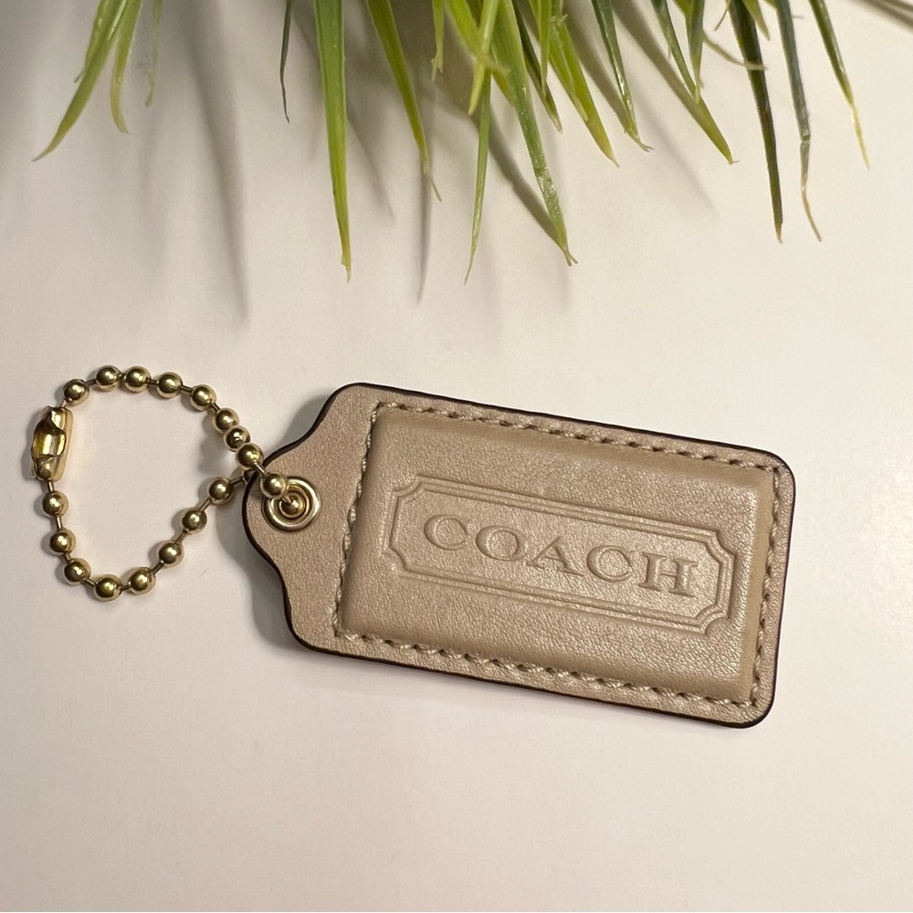 XL 3” COACH Tan Leather Hanging Tag Keychain Key FOB Bag Charm
